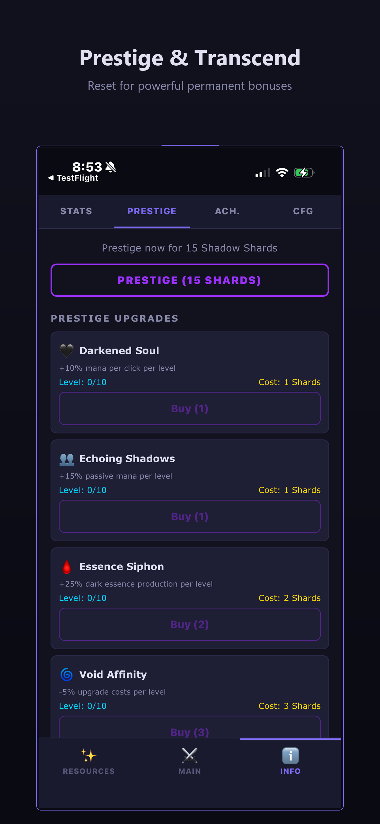 Prestige and rebirth system